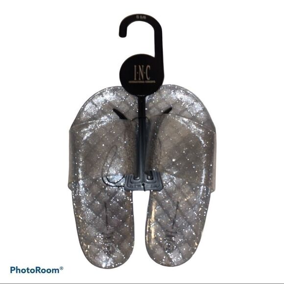 INC Clear Silver Glitter Jelly Pool Slides Sandals - Picture 4 of 5